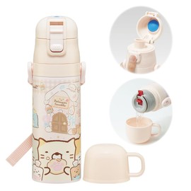 Skater SKDC4-A Children's Stainless Steel Water Bottle, 2-Way Direct Drinking, 16.5 fl oz (470 ml), Cup Drinking, 15.2 fl oz (430 ml), Sumikko Gurashi, Kid-friendly Lightweight Type, For Girls, Hot and Cold Water Bottle, Sports Bottle, Cute, Kids, Childr