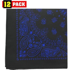 Trainmen Paisley Bandanas Scarf Do-rag Cotton Biker Head Rags Classic Bandanna 22" x 22", 12 Pack (Black & Royal Blue)