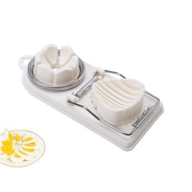 jiuzcare Egg Slicer 2 in 1 Egg Cutting Tool Metal 304 Stainless Steel Egg Divider for Round and Oval Slices Kitchen Aid for Cutting Eggs Rustproof Cutting Wire Dishwasher Safe White