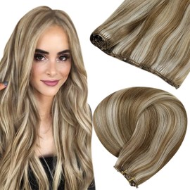 LaaVoo Micro Weft Extensions Real Hair Blonde Highlighted 12 Inch Width Micro Wefts Real Hair Extensions 50 g EZ Weft Extensions Real Hair #P8/60 Light Brown Highlighted Platinum Blonde 55 cm