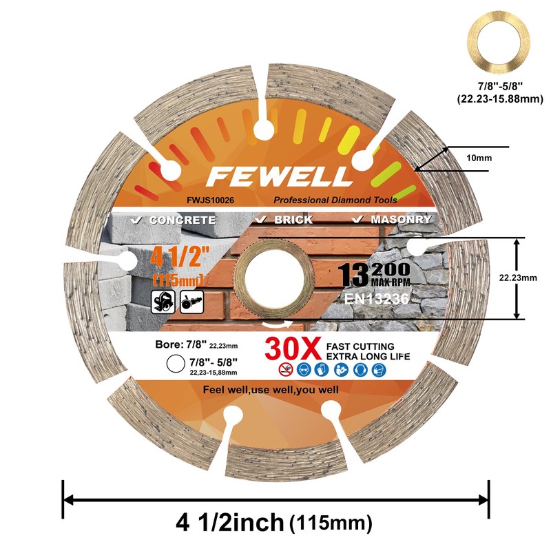 FEWELL 4 1/2 Inch Diamond Concrete Saw Blade,Segmented Concrete Blade
