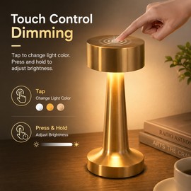 Rechargeable Table Lamp for Bedside & Dining – Cordless 3-Color Touch Light with Stepless Dimming for Home, Bar & Patio
