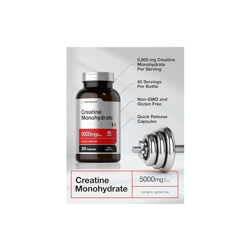 Horbäach Monohidrato de creatina | 5 g | 225 cápsulas