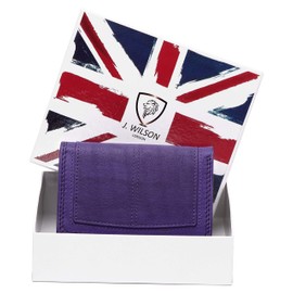 J. Wilson London Ladies Designer RFID Safe Protection Luxury Quality Soft Nappa Leather Purse Multi Credit Card Women Clutch Wallet with Zip Pocket (Purple)