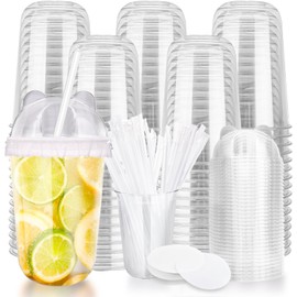 16oz Disposable Stemless Glasses With Bear ears Dome Lids and Straws,PET Disposable Drinking Cups,Clear Plastic Wine Glasses for Parties Birthday,Wedding,Meeting,Christmas Party. (100, Transparent)
