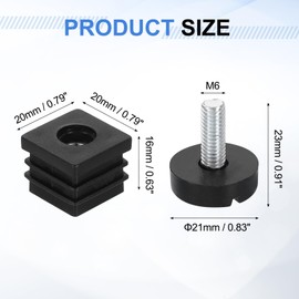 sourcing map 8 Set Leveling Feet, M6x20x20mm Plastic Adjustable Furniture Leg Leveling Square Threaded Insert Screw-in Glide Levelers for Table Chair Furniture, Black