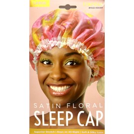 DONNA Satin Floral Sleep Cap Stays on All Night, Superior Strech, Sleep Cap for Women Yellow Color