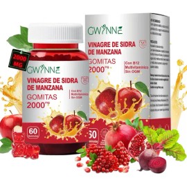 Gominolas Vinagre de manzana,Potencia Máxima 2000mg Contiene Vitaminas B12, B6, Ácido Fólico Y Probióticos Para La Salud Metabólica, Intestinal, Cután