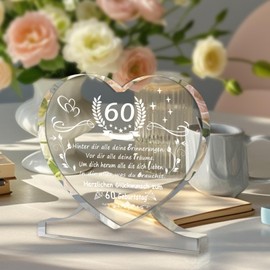 Decorative 60th Birthday Woman Man Gift, Acrylic Heart Gifts for 60th Birthday Woman Birthday Gift for Women 60th Birthday Man, 60th Birthday for Dad, Mother, Grandmother (60th Birthday)