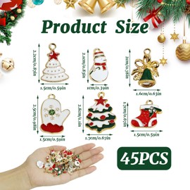 45Pcs Christmas Charms, Mini Christmas Tree Decorations Creative Xmas Hanging Pendants for DIY Making Bracelet Earrings Home Decorations