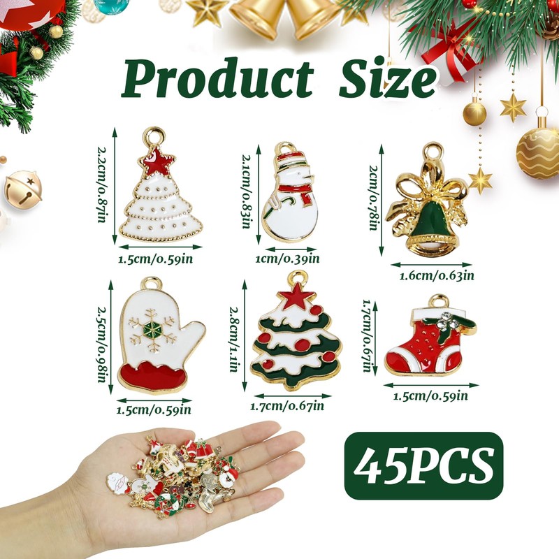 45Pcs Christmas Charms, Mini Christmas Tree Decorations Creative Xmas Hanging