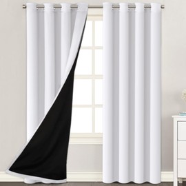 H.VERSAILTEX 100% Blackout Curtains 84 inches Long Light Blocking Drapes Thermal Insulated Curtains for Living Room Noise Reducing Drapes for Bedroom, 2 Panels, White Front with Greyish White Liner
