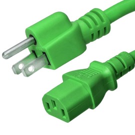 AC Power Cord 5-15 to C13-1 Foot, Green, 10A/125V, 18/3 AWG - Iron Box Part # IBX-51503-01