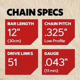 Oregon SpeedCut Nano Chainsaw Chain for 12” (30cm) Bar, .325" Low Profile Pitch, 1.1 mm Gauge, 51 Drive Links for Petrol & Electric Chainsaws, fits Stihl & Husqvarna