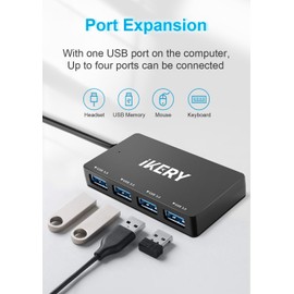 4-Port USB 3.0 Hub, High Speed 5Gbps Data Transfer Hub for Laptop, PC, MacBook - Portable Type-A Ports with 2ft Extended Cable
