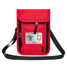 HOTEMIA Neck Wallet for Travel,Passport Holder Neck Pouch for Men Women with Adjustable Neck Strap and RFID Blocking (Red)