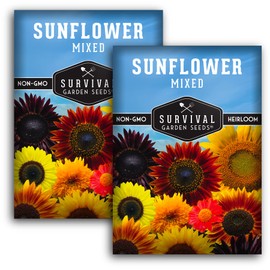 Survival Garden Seeds - Mix of Popular Sunflower Seeds for Planting - 2 Packs with Instructions to Grow Beautiful Flowers in Your Home Vegetable or Flower Garden - Non-GMO Heirloom Varieties