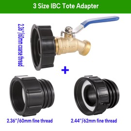 Ceaeso 3-Size IBC Tote Adapter, 275-330 Gallon IBC Tote Hose Adapter 2.44 "fine, 2" fine and 2 "coarse Thread + Lead-Free 3/4" Garden Hose Faucet for Garden Hose connectors