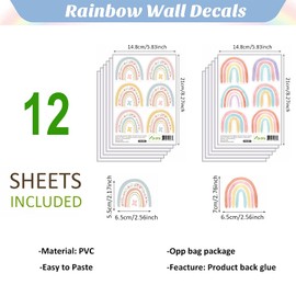 72Pcs Rainbow Wall Decals, Colorful Boho Rainbow Hand Drawn Flower Removable Stick and Peel Wall Stickers, JOENCOST Art Vinyl Waterproof for Girls Kids Room Bedroom Nursery Room