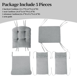 HOMBYS Glider Rocker Replacement Cushions with Storage Side Pocket,Linen-Like Fabric, Foam & Microfiber Filling, Non-Slip & Washable,Thickened & Supportive for Glider Rocking Chair (Grey)