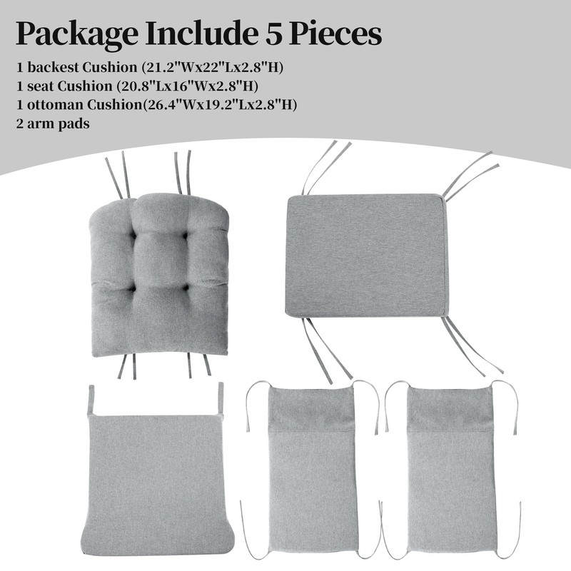 HOMBYS Glider Rocker Replacement Cushions with Storage Side Pocket,Linen-Like Fabric,