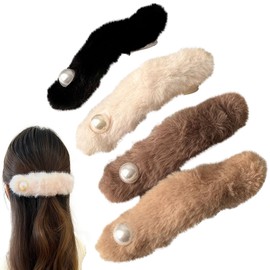 JazSwirl Flat Claw Clips for Women, 4-Pack Plush Flat Hair Clips for Thick Hair Thin Hair, Large Flat Hair Claw Clips Flat Clips Lay Flat Claw Clips for Women