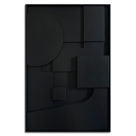 Slyart Black Textured Wall Art, Handmade Contemporary Art 3D Abstract Relief Painting, Framed Thick Texture Vertical Wall Art 24x36 Inch