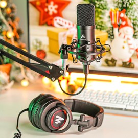 MAONO Microphone with Studio Headphone Set 192kHz/24bit Vocal Condenser Cardioid Podcast Mic Compatible with Mac and Windows, YouTube, Gaming, Live Streaming, Voice-Over (AU-A04H)