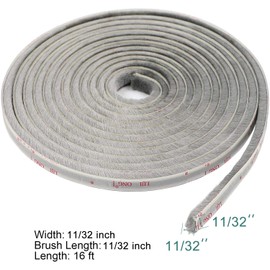 TORRAMI Felt Weather Stripping Seal Tape 11/32 inch x 11/32 inch x 16 ft, Self Adhesive Door Brush Seal Strip with New Package Neat Pile Keep Draft Out Warm in Winter, Grey