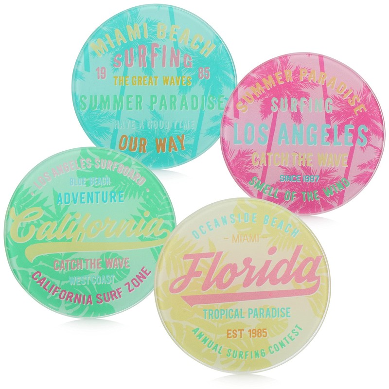 com-four® 8 x Glass Coasters for Drinks - Round Drinks
