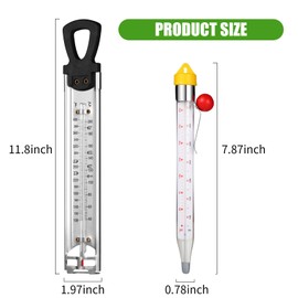 2Pcs Candy Thermometer with Pot Clip, Stainless Steel Deep Fry Oil Thermometer with Hanging Hook Instant Read Glass Cooking Oil Candy Fry Jam Sugar Syrup Jelly Food Thermometer for Food
