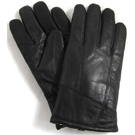 Mens Black Luxury Genuine Leather Gloves with Sheepskin Wool Lining by SNUGRUGS - Medium (9") - Large (9.5")