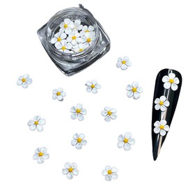 HaFloNa Set 30Pcs White 3D Flowers For Nails, Apricot Handmade 3D Acrylic Flowers For Nails, Flower Nail Charms Handmade by Acrylic Powder Design Nail Art Women Girls (White+Yellow pistil-30Pcs)