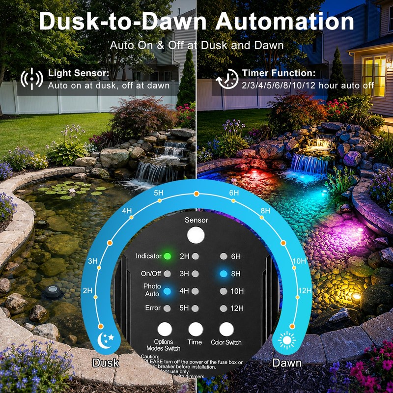 LED Pond Lights RGBWW, Underwater Pond Lights with 12V Timer