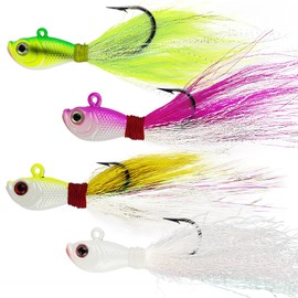 Eupheng Bucktail Jigs, Saltwater Bucktail Fishing Jigs Surf Fishing Hair Jig for Freshwater Saltwater Bass Bluefish Walleye Snook 1/4oz-2oz