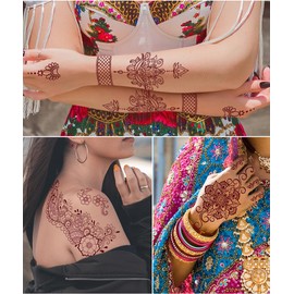 mdgfge 8 Sheets Brown Henna Tattoo Kit Lace Fake Temporary Tattoos Stickers Waterproof Henna Tattoo for Women Wedding Cosplay Party Festival Holiday Face Body Art Tattoos Decor
