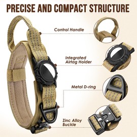 SlowTon Tactical Dog Collar with AirTag Holder, Adjustable Nylon Dog Collar with Metal Buckle and Control Handle, Military Thick Dog Collar for Medium Large Dogs