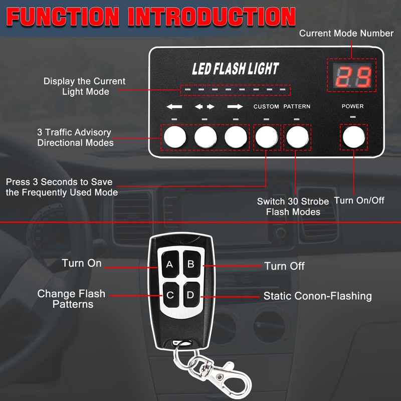 TeddyTT Emergency Strobe Firefighter Lights Bar Directional Traffic Advisor Warning