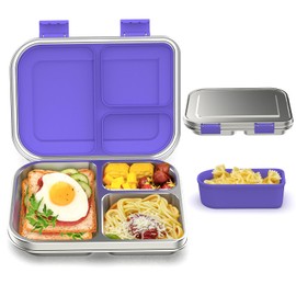 BABHAMNESS BABHAMNESS Stainless Steel Bento Box Kids, 3 Compartments Leak Proof Metal Bento Lunch Box, 304 Stainless Steel Bento Lunch Containers for School and Office,Dishwasher Safe, BPA-Free-Purple
