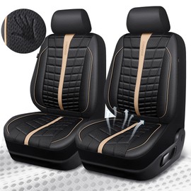 CAR PASS 3D Air Mesh Seat Covers for Car, Leather Car Seat Cover Front Seats, Breathable Foam Premium Leather Mesh Front Seat Covers Universal Fit for Cars Sedans Trucks Vans SUVs, Black Beige