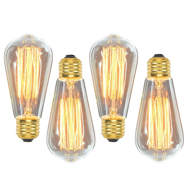 Youngever Vintage Edison Light Bulbs, 60W, ST64, E26, Squirrel Cage, Dimmable, Clear Glass, Industrial Vintage Incandescent Bulbs (4 Pack)