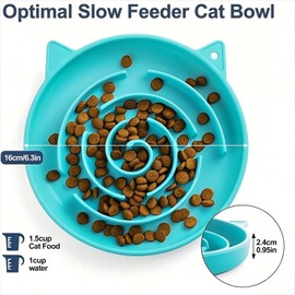 Slow Feeder Cat Bowl, Durable Anti-Gulping Cat Food Bowl for Healthy Digestion, Maze Design Easy to Clean for Wet/Dry Food(Gyan) (Cyan)