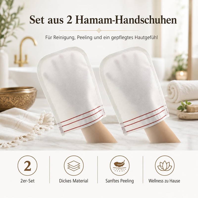 OG-ER Turkish Hammam Glove, White, Pack of 2