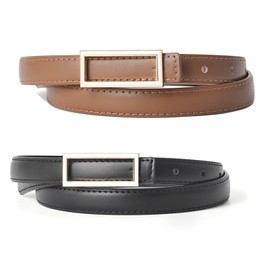 GeorgeX Cinturón para Mujer de Piel Genuina con Hebilla Metálica 2 Piezas de Cinturón de Mujer, Cinturón de Vestir Ajustado para Mujer para Jeans, Vestidos (100cm)