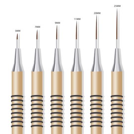 Nail art brushes, 6Pcs Nail Art Liner Brushes, Painting Art Design Brush Set Nail Dotting Drawing Tool for Long Lines, Thin Details, Fine Drawing Sizes 5/7/9/11/20/25mm, Gold