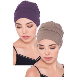 Deresina Cotton and Bamboo Sleep Cap: The Ideal Chemo Headwear and Chemo Hat for Hair Loss Due to Chemotherapy, Mink - Mulberry
