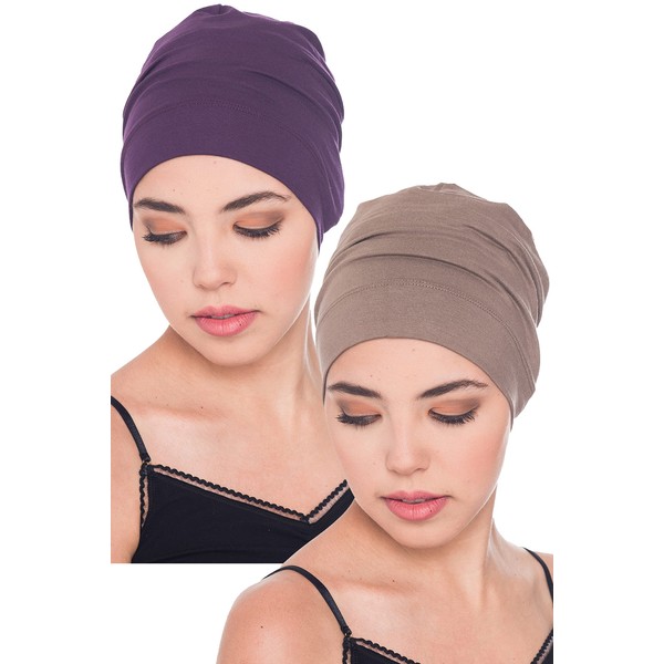 Deresina Cotton and Bamboo Sleep Cap: The Ideal Chemo Headwear and Chemo Hat for Hair Loss Due to Chemotherapy, Mink - Mulberry