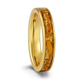 Oaineyia 4mm Natural Sunflower Petals Gold Foil Tungsten Rings for Women Men Promise Engagement Wedding Band (Sunflower, 7)