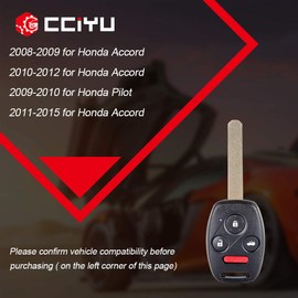 cciyu Remote Key Fob 2008-2012 Fit for Honda Accord 2.4L 2008-2012 Fit for Honda Accord 3.5L 4 Buttons KR55WK49308,35118TA0A04,35118-TA0-A03