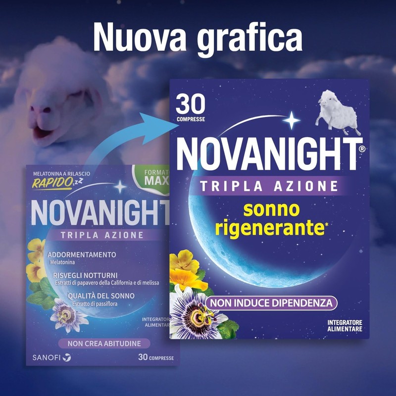 Novanight Tripla Azione Melatonina per Dormire, Integratori per Dormire, Disturbi